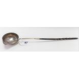 White metal toddy ladle with twisted baleen handle, length 33cm