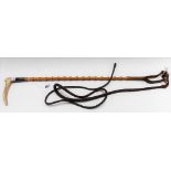 Edwardian antler handle riding crop with silver collar & bamboo stick hallmarked London 1909