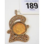 Victoria 1897 half sovereign within 9ct hallmarked gold set pendant, weight 10.3g approx.