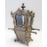 19th Century silvered metal trinket box in the form of a sedan chair with removable top with finial,