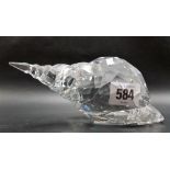 Large Swarovski crystal model of a conch shell, width 18cm, with box.