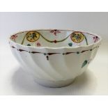 18th Century English porcelain wrythen fluted moulded bowl, possibly by New Hall, polychrome painted