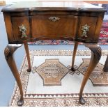 Queen Anne style walnut veneered side table, the inverted serpentine front with frieze drawer &