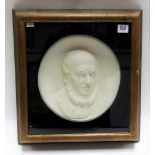 Victorian plaster relief plaque of a bearded gentleman within velvet oval mount and gilt frame, 43cm