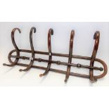 Thonet style bentwood five branch wall hanging coat/hat rack, width 85.5cm