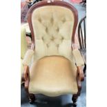 Victorian walnut frame buttonback upholstered salon chair