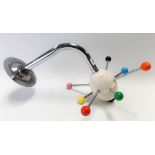 Mid Century chrome and painted wood wall mounted coat hanger with multicolour painted ball finials.