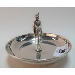 Modern silver circular tray, the centre applied with a cast soldier standing to attention, raised on