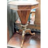 Victorian burr walnut work table, the octagonal hinged top enclosing a fitted interior & octagonal