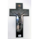 19th Century bronze and black marble crucifix, height 41cm.