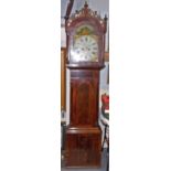 19th Century mahogany case eight day long case clock, the 12 inch painted arched dial signed S.