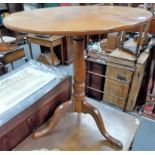 Yew circular tilt-top tripod pedestal occasional table, diameter 69cm