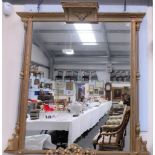 19th Century rectangular gilt gesso frame over mantel mirror, the top with moulded central surmount,