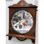 Victorian rosewood marquetry inlaid circular bevel edged wall mirror, the rectangular frame with