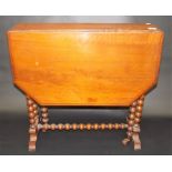 Edwardian mahogany Sutherland table, the moulded top with canted corners upon bobbin turned