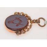 9ct rose gold masonic cornelian set swivel fob, Chester 1928, weight overall 4.2g approx.