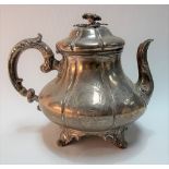 Victorian silver baluster lobed teapot by William Smily for A. B. Savoy & Sons, London 1857, the lid