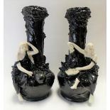Pair of Bernard Bloch Art Nouveau figural pottery vases, moulded marks to the base including no.
