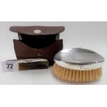 George V cased engine turned silver brush and comb set with mirror, Birmingham 1925.