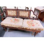 Victorian walnut barley twist day bed, the barley twist rail back with two upholstered panels over a