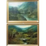 E. NEVIL A pair of river landscapes Oil on canvas Signed 49cm x 75cm