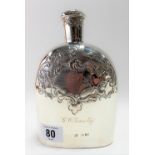 William IV silver flask by Jonathan Hayne, the screw lid embossed with a sunflower & enclosing