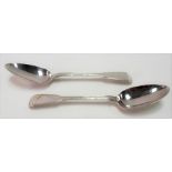 George III silver pair of fiddle thread pattern tablespoons by William Chawner, London 1817,
