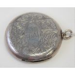 Edwardian silver foliate engraved Vesta case, of circular section and foliate scroll engraved, maker