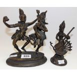 Two Burmese bronze groups, one modelled as a pair of dancers, the other a female figure playing a