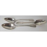 Three 18th Century Maltese silver fiddle pattern serving spoons, weight 6.20oz approx.