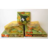 Three Dinky Toys diecast aeroplanes including a F-4K Phantom II no. 725 & 2x P47 Thunderbolt no. 734