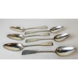 George III Scottish silver set of six fiddle pattern dessert spoons, maker HAY, Edinburgh 1812,