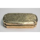 Good Continental silver gilt foliate engraved hinge-lidded box, width 8cm, weight 49g approx.