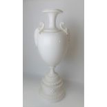 Royal Worcester blanc de Chine urn twin handled pedestal lamp base no. 1969, height 39cm.