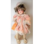 Limoges bisque porcelain head Sleep Eye composition doll, height 26in.