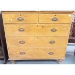 Victorian pine painted simulating oak chest of two short over three long graduated drawers upon