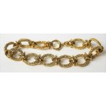 9ct hallmarked gold textured fancy link bracelet, with eleven oval textured links, length 19cm,
