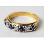 Modern 18ct gold platinum set diamond and sapphire seven stone half eternity ring, each stone of 0.