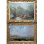 W T NORMAN (19th Century British) Highland Lake landscape with figure, river landscape with