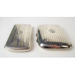 George V silver engine turned cigarette case, engraved monogram, width 8.5cm, Birmingham 1919;