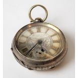 Silver engine turned cased pocket watch with 40mm silvered dial with Roman Numerals & subsidiary