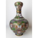 Chinese cloisonné bottle vase with raised decoration of foliate head & leaf scrolls, height 26cm