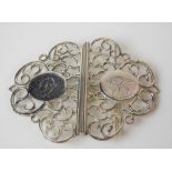 Victorian silver scroll pierced nurse's buckle with engraved monogram, maker WH, Birmingham 1897,