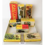 Collection of seven Dinky Toys diecast boxed military vehicles & a Howitzer no. 693 gun, no's 829,