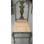 A green painted Japanned cane seat bedroom chair