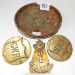 Early 20th Century French cast copper Shell Oil ashtray, the centre cast with a shell emblem,