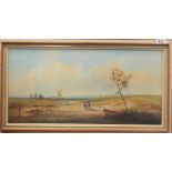 TED DYER Pair of landscapes. Oil on board. Signed. Both 24cm x 49.5cm.