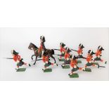 W. Britain set of eight running Scottish Infantry & an Officer on horse (9)
