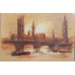 JOHN BAMPFIELD Thames view of Westminster. Oil on canvas. Signed. 61cm x 92cm.