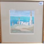 KEN SYMONDS 'Mine Against The Sea' Watercolour & pencil Signed Inscribed to the back 20cm x 20.5cm